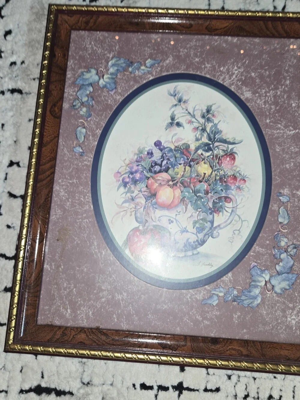 Set of 2 Framed Botanical Fruit Prints - Purple Mat Vihtage Cottage Core